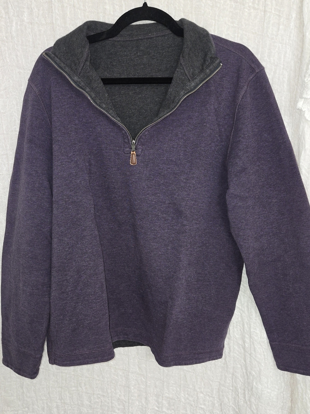 Banana Republic Purple Men's Half-Zip Sweater with Gray Contrast Collar Size‎ Xl